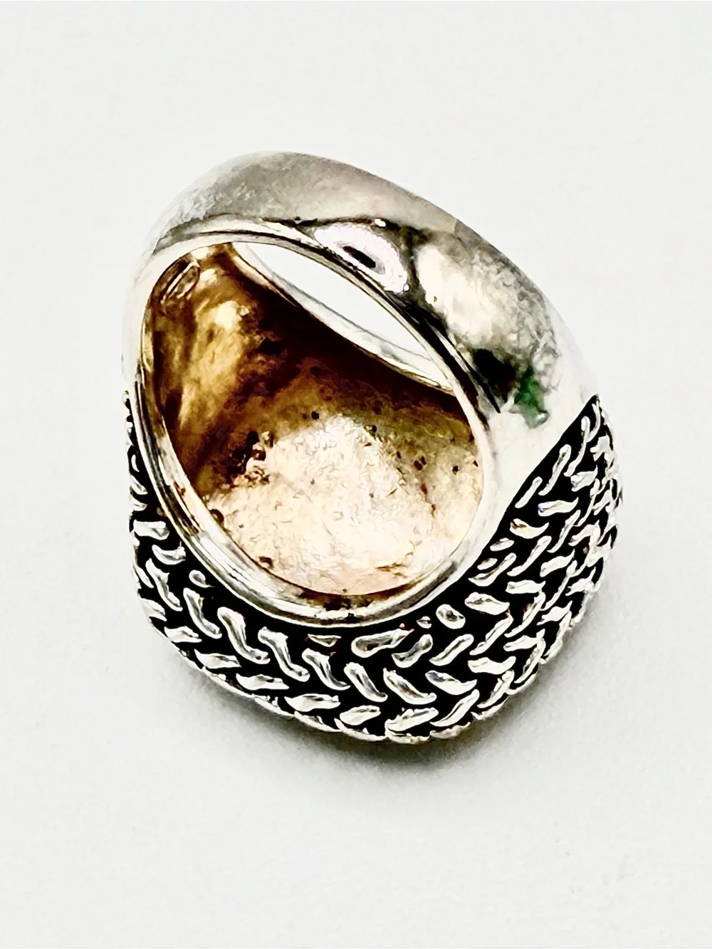 Vintage Hammered Sterling & Gold Vermeil Braided Rope Setting & Sides Ring